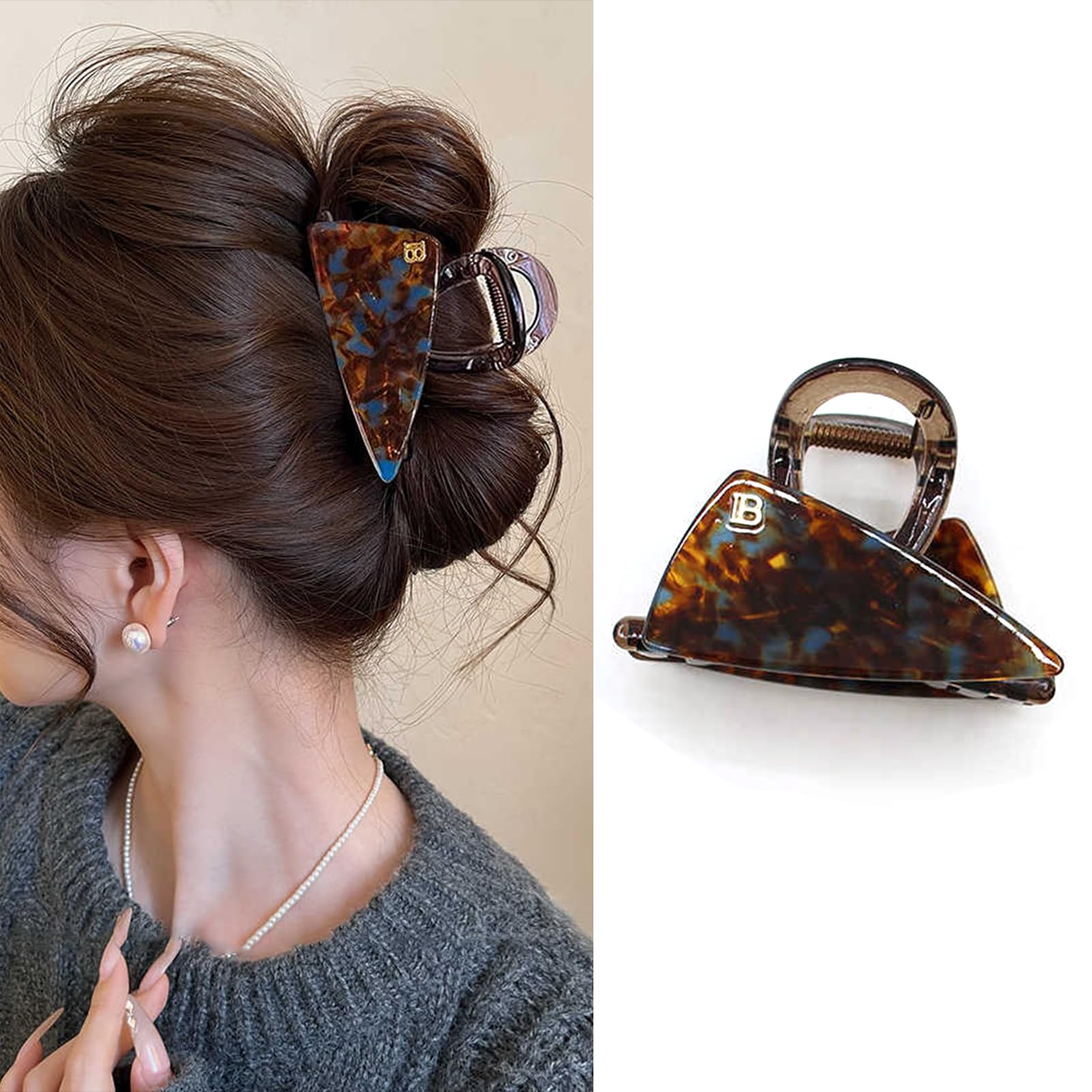 Natunofu ヘアクリップ 小さめ ヘアアクセサリー 軽い 強力 バンスクリップ バレッタ おしゃれ 大人 hair clip ヘア クリップ 髪留め 大人可愛い しっかりとまる 髪飾り ファクション 小物 韓国風 優雅 日常 通学 8cm (青褐)