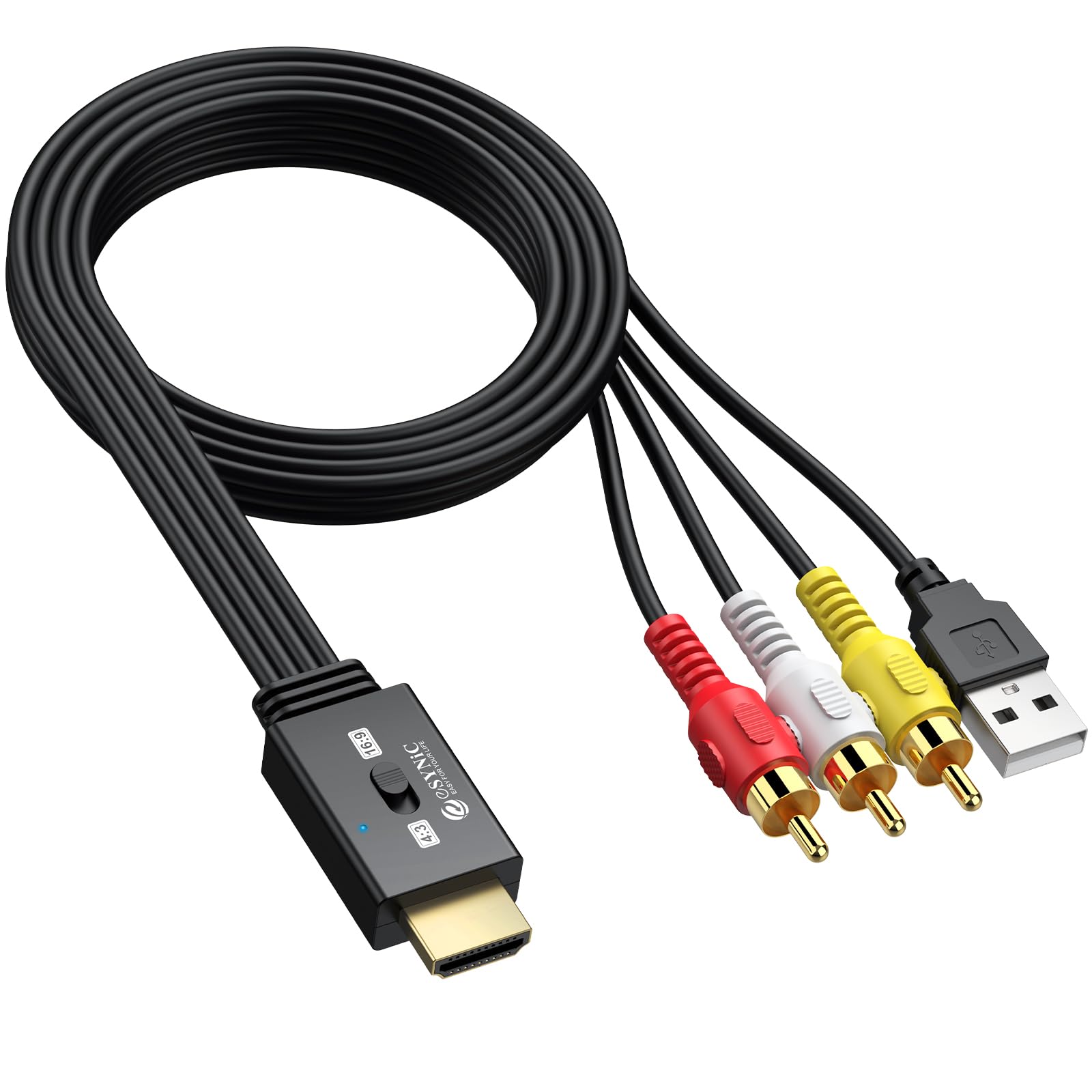 eSynic RCA to HDMI変換器 オスからオス 16:9/4:3スイッチ対応 60hz 1080P/720P出力 AV to HDMIコンバータ PAL/NTSC 三色端子 コンポジット CVBSオーディオ-ビデオアダプター ビデオ変換器 Wii/PS1/PS2/N64/Xbox/レト