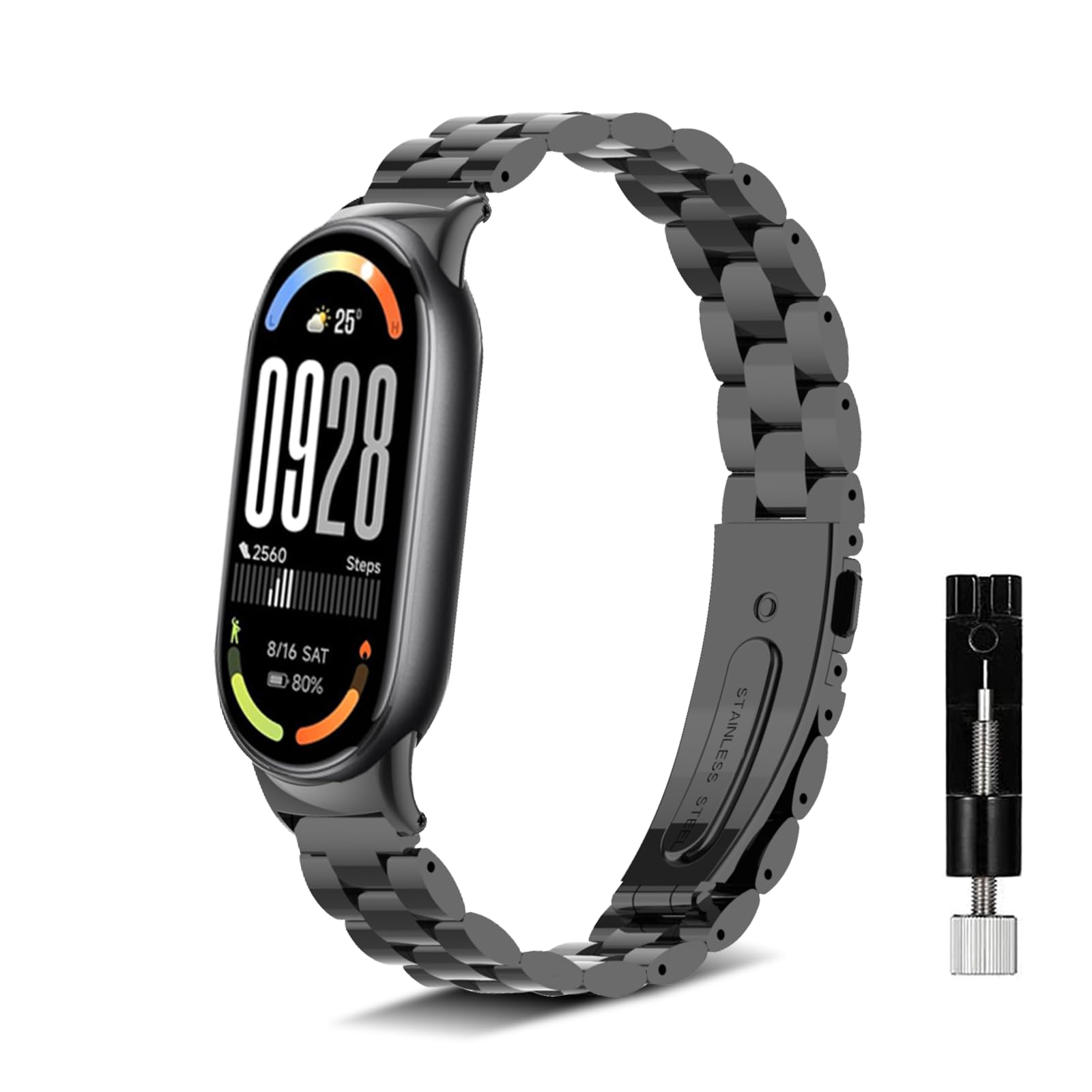 Rakuten - [NicMool] バンド For Xiaomi Smart Band 10 / 9 / 8 / Mi Band 10 / 9 / 8用 交換 ステンレス製 シャオミ スマートバンド10/9/8用 金属 簡単装着デザイン 快適な通気性 耐久性 耐摩耗 耐腐食 調整ツール付きで長