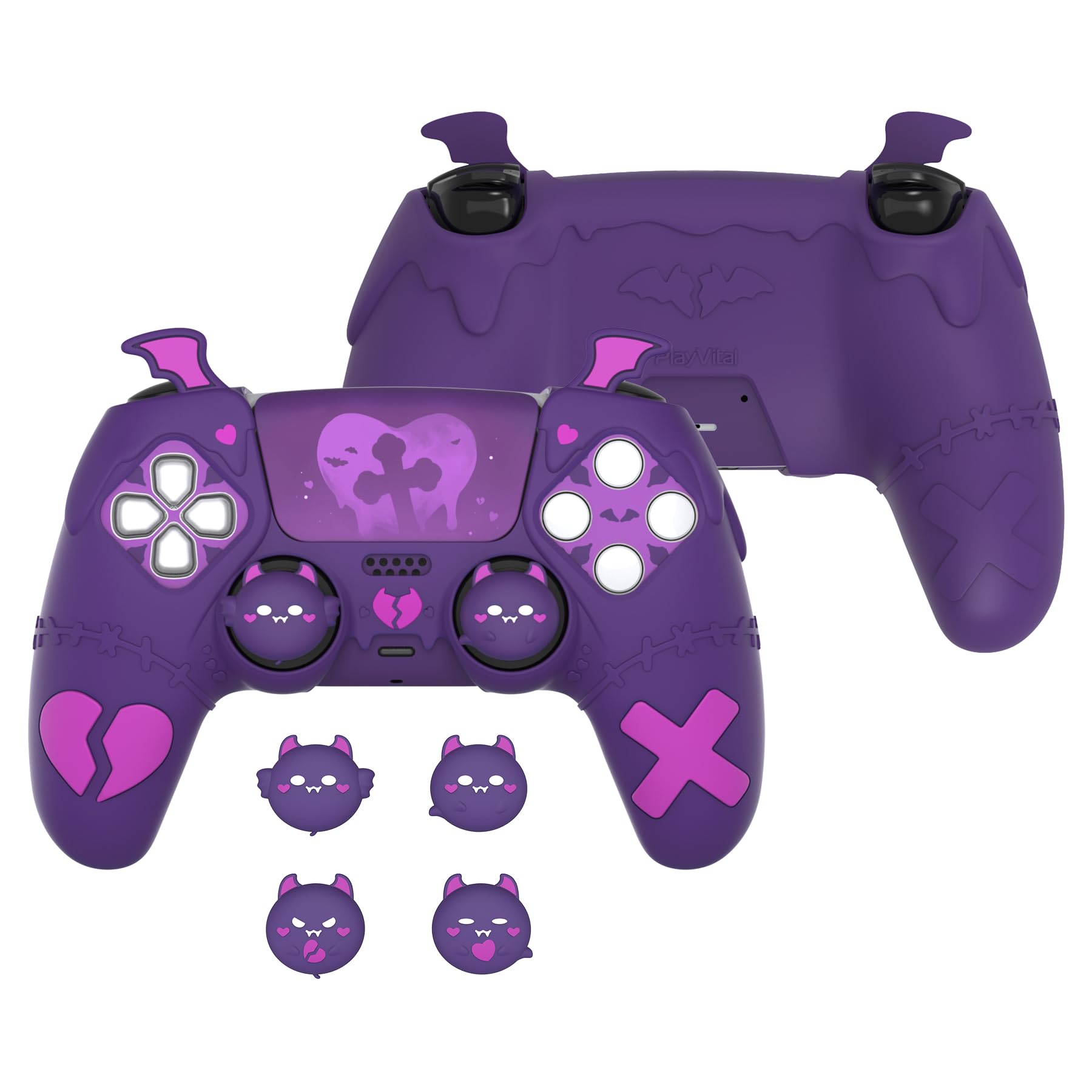 PlayVital Gothic Imp ps5コントローラー対応用可愛い保護カバー、サムグリップキャップ4個やステッカー6枚付属、ps5 コントローラー対応用グリップカバー、公式ps5充電ステーション対応