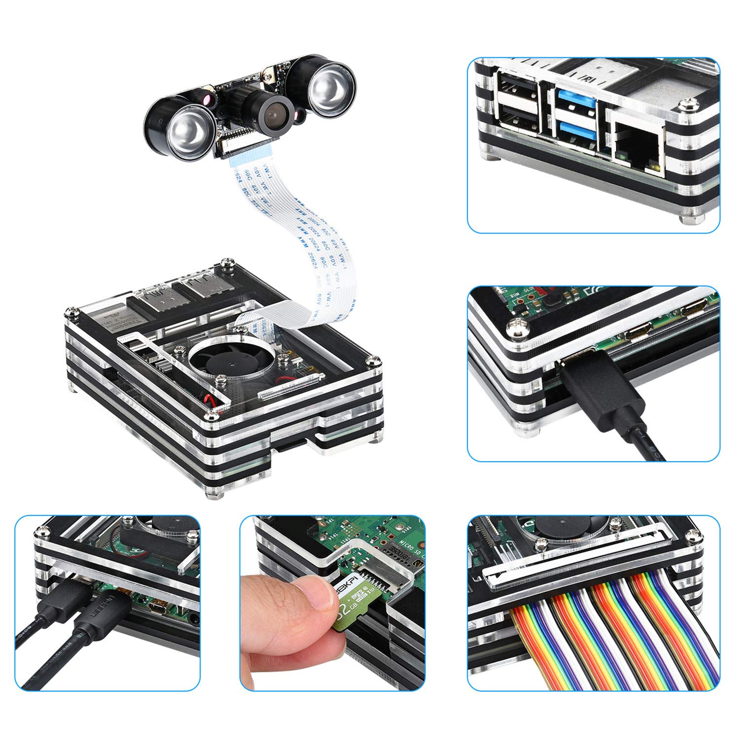 GeeekPi アクリルケース + 冷却ファン + ヒートシンクセット（ブラック＆クリア）｜Raspberry Pi 4 Model B対応※本体別売