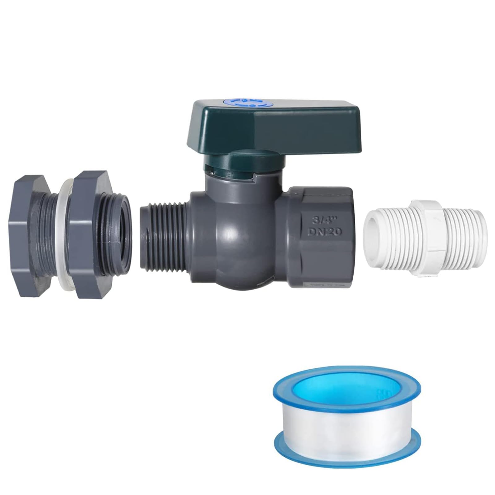 DFsucces 蛇口キット レインバレル蛇口 水栓キット PVC 3/4インチ レインバレルバルブ 水栓アダプター 雨水タンク ホースアダプター 水タンク 浴槽 園芸 農場 アダプター付き