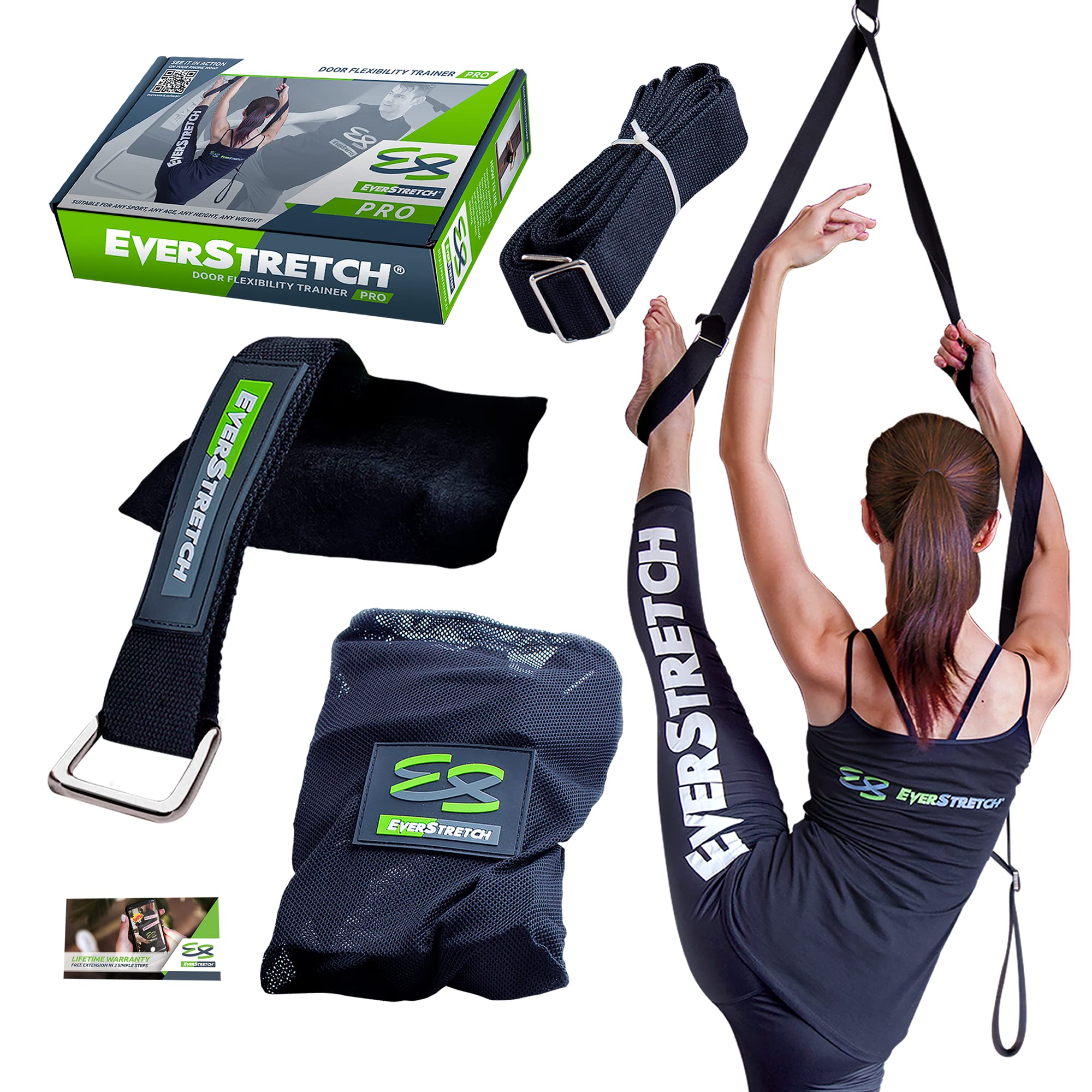 EverStretch 脚用ストレッチバンド: ドア掛け開脚トレーナーPRO :ストレッチ機器 バレエ、ダンス、MMA、テコンドー、体操などに。持ち運びにも便利。