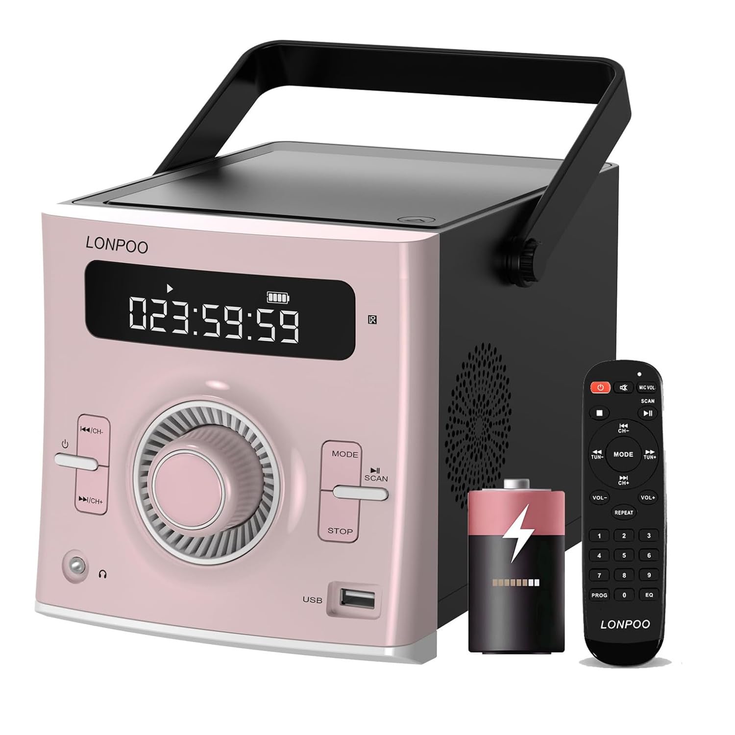 ポータブルCDプレーヤー 20W bluetooth対応/FMラジオ/MP3再生/USB/AUX入力/ヘッドフォンジャック/リモコン/マイクインターフェース 内蔵充電池 電池長持ちタイプ CDプレーヤー コンパクト