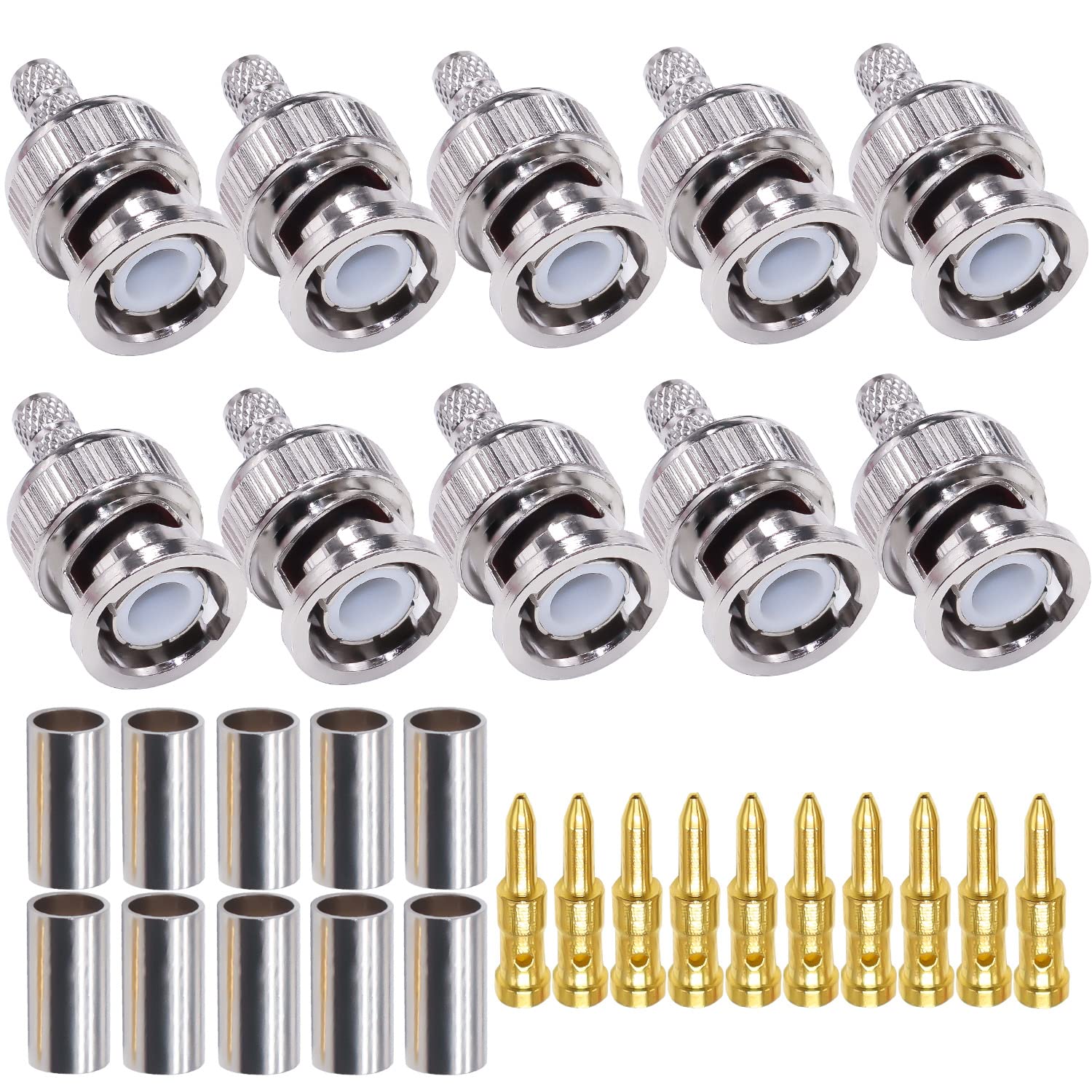 BNC オスコネクタ TUOLNK BNC オスプラグ圧着 コネクタRG58 RG142 用 10個 同軸 ケーブル BNC タイプはんだコンバータ