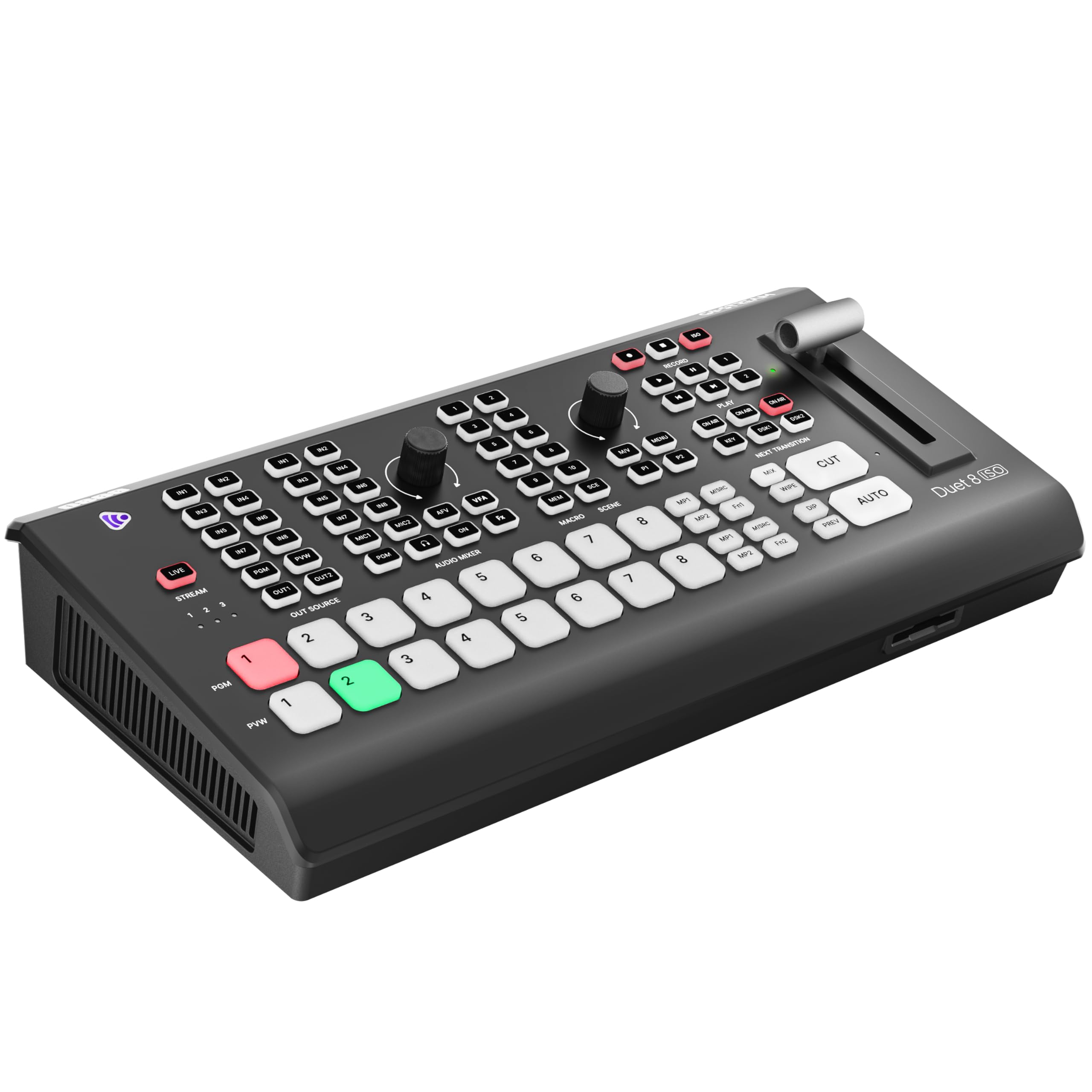 Osee GoStream Duet 8 ISO 8チャンネルビデオスイッチャー、HDMI/SDI/NDI/RTMP/SRT、XLRオーディオ2系統、マルチソース、8レイアウト、YouTube、Facebook、Instagram用水平ポッドキャスト機器(NDIライセンス付属)