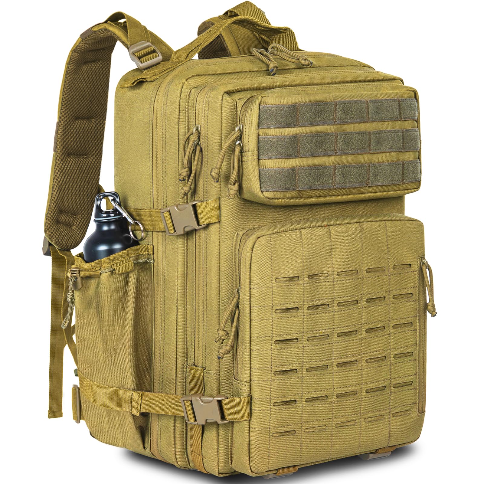 [IBVIVIC] ミリタリーバッグ 大容量リュック 軍事バックパック 45L タクティカルバッグ 登山 アウトドア用 撥水 ハイキング 通勤 旅行など 軍用 防災 カーキ色