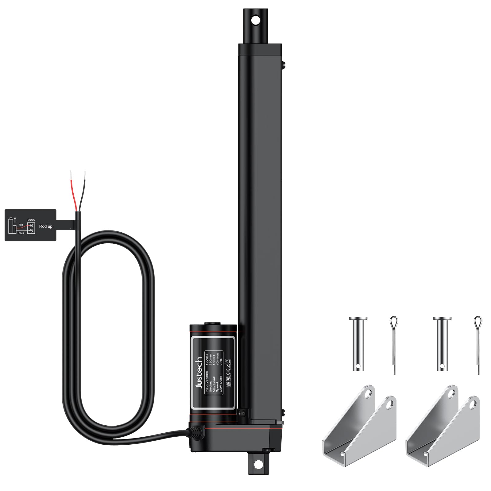 Justech リニアアクチュエーター 12V 電動アクチュエータ 50mm 100mm 150mm 200mm 250mm 300mm 1500N IP65 速度7-10mm/s 低騒音 線形アクチュエーター 正＆逆制御 農業機械/外科用ベッド/電動リフトレバーに対