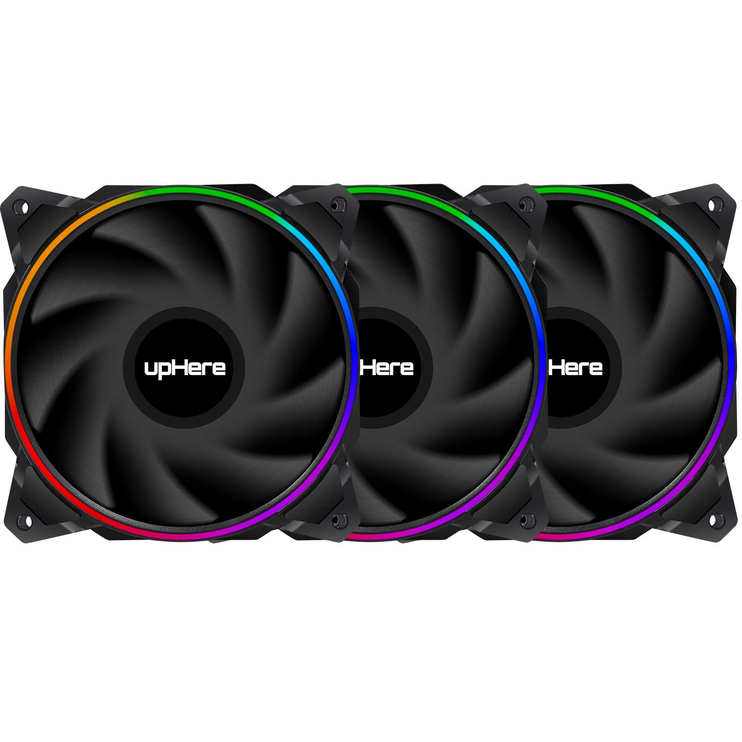 upHere 120mm PCケースファン 前後両面虹色LED 25mm厚 SATA電源 静音 3本【EN12CF3…