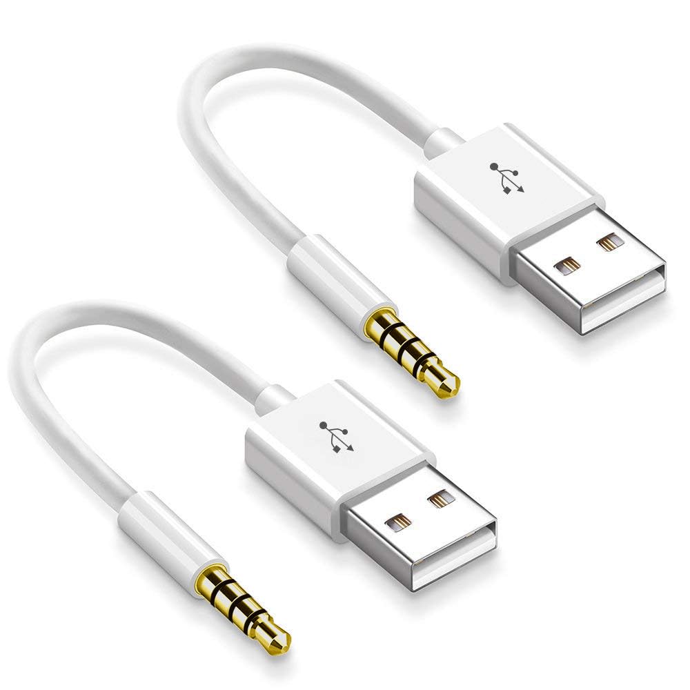 iMangoo iPod shuffle用 充電 ケーブル 純正 iPod Shuffle 3/4/5/6/7世代 専用 USB ケーブル 3.5mm データ転送 同期 2本セット ホワイト