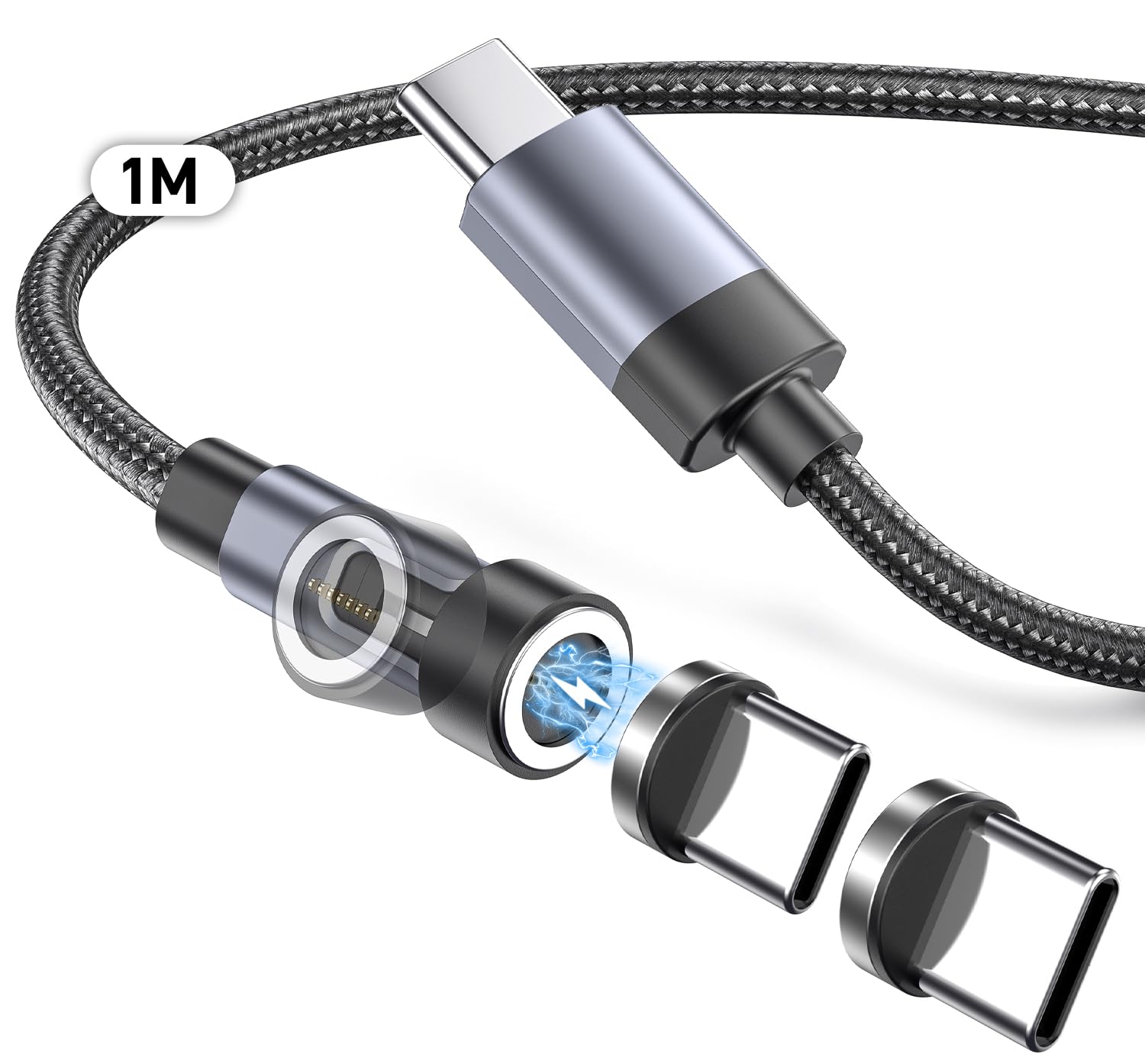 マグネット 充電ケーブル USB-C & USB-Cケーブル 急速充電 PD60W対応 7ピン Type-C端子 540度回転可能 断線防止 防塵磁石iPhone 17/16/15/iPad/Macbook Pro/Matebook/Xperia/Galaxy等Type-c機種対応 (1mマグネットコード chance-k-10075669 KNK chance パッケージ画像