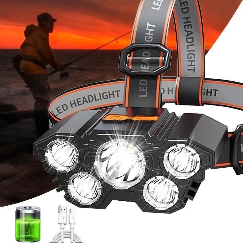 ◆ 5LEDヘッドライト ◆ USB充電 ｜ 18650バッテリー内蔵 ｜ 180°角度調整 ｜ 4モード 5LED超高輝度 5つのLEDを搭載。超高輝度で、アウトドアや作業時の視認性を確保します。 4種類の照明モード メインライト点灯・サイドライト点灯・全灯点灯・全灯ストロボの4モードを搭載。状況に応じて使い分けられます。 180°角度調整可能 照射角度を0°から180°まで自由に調整可能。必要な方向に正確に光を向けられます。 コンパクト・軽量設計 本体重量はわずか65g。ポケットにも簡単に収まるサイズで、長時間の装着でも快適です。 USB充電・18650バッテリー内蔵 USB充電に対応。18650バッテリーを内蔵しており、繰り返し充電して使用可能です。付属のUSBケーブルで手軽に充電できます（ケーブルの色はランダムとなります）。 伸縮性ヘッドバンド 伸縮性のある弾性バンドを採用。フィット感が良く、快適な装着感を実現します。 製品スペック 光源LED × 5 照明モードメイン / サイド / 全灯点灯 / 全灯ストロボ 角度調整0-180° 本体重量約65g 電源USB充電（18650バッテリー内蔵） バンド伸縮性弾性バンド 付属品USBケーブル（色はランダム） 特長まとめ 5LED 超高輝度 4モード 180°調整 65g軽量 USB充電 18650内蔵 伸縮バンド