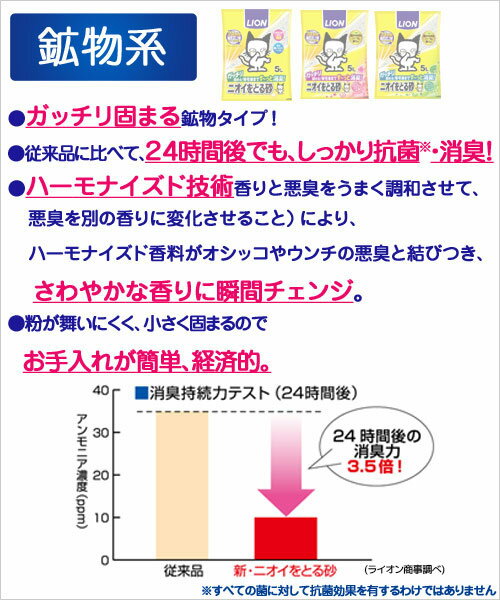 ライオン　ニオイをとる砂　7歳以上用　鉱物タイプ　5L×4袋　猫砂　固まる　お一人様1点限り　関東当日便