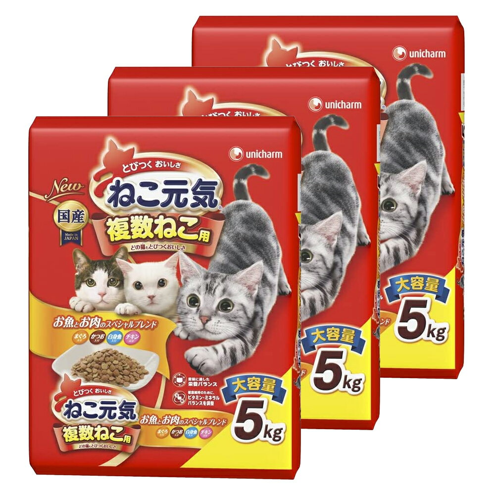 キャットフード ねこ元気 複数ねこ用 お魚とお肉のスペシャルブランド 5kg×3袋 お一人様1点限り【HLS_DU】 関東当日便