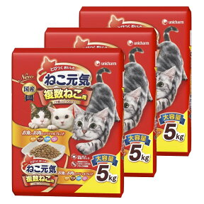 キャットフード　ねこ元気　複数ねこ用　お魚とお肉のスペシャルブランド　5kg×3袋　お一人様1点限り【HLS_DU】　関東当日便