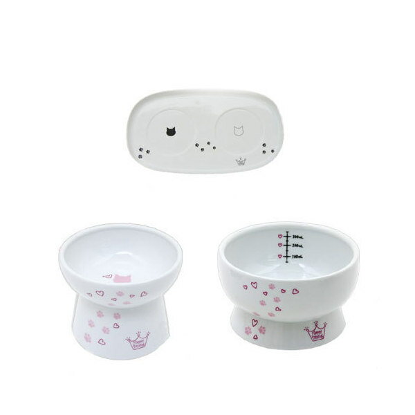 猫壱　ハッピーダイニング　脚付フードボウルL　PINK　3点セット　オリジナル　関東当日便