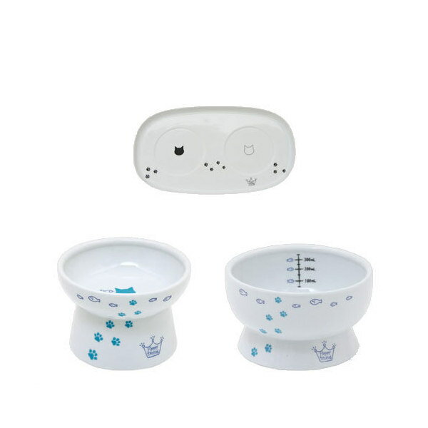 猫壱　ハッピーダイニング　脚付フードボウル　BULE　3点セット　オリジナル　関東当日便