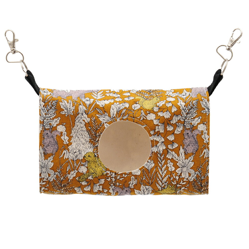 LEAF　小動物用　吊り下げトンネルハンモック　小窓付き　森の仲間柄　カーキ　ハンドメイド　関東当日便