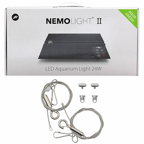 メーカー：マーフィード多彩な”光”表現を可能にしたLED！マーフィード　NEMO　LIGHT　2　アクアフレッシュ　24W　淡水用　＋　吊り下げワイヤーセット　〜45cm水槽　沖縄別途送料対象 【マーフィード　NEMO　LIGHT　2　アクアフレッシュ　24W　淡水用】 幅30〜45cm水槽 取り付け可能ガラス厚：15mm以下 【マーフィード　NEMO　LIGHT　2用　吊り下げワイヤーセット】 マーフィードNEMOLIGHT2 特長 水草水槽向け高性能LEDライトと専用吊り下げワイヤーのセット商品です。 【マーフィード　NEMO　LIGHT　2　アクアフレッシュ　24W　淡水用】 ●多彩な光の調整が行える、水草水槽向け高性能LEDライトです。 ●超薄型スタイリッシュボディーに、自動で1日の日照サイクルを行うタイマーモードがセットされています。 ●自分好みに自在に光を調整できるマニュアルモードも搭載しています。 ●ライフスタイルに合わせて、より手軽にアクアライフを楽しめるLED照明です。 【マーフィード　NEMO　LIGHT　2用　吊り下げワイヤーセット】 ●本品はNEMOLIGHT2の専用吊り下げワイヤーセットです。 ●破損した際の交換用や、予備として持っておくのもおすすめです。 セット内容 【マーフィード　NEMO　LIGHT　2　アクアフレッシュ　24W　淡水用】 1台（固定アーム一式付属） 【マーフィード　NEMO　LIGHT　2用　吊り下げワイヤーセット】 1セット 仕様 【マーフィード　NEMO　LIGHT　2　アクアフレッシュ　24W　淡水用】 電源：AC　100V　50／60Hz アダプター：入力　AC100V　出力　DC24V 消費電力：24W サイズ（約） 【マーフィード　NEMO　LIGHT　2　アクアフレッシュ　24W　淡水用】 幅21×奥行き15×高さ17．5cm 【マーフィード　NEMO　LIGHT　2用　吊り下げワイヤーセット】 ワイヤー：長さ120cm 重量・水容量（約） 【マーフィード　NEMO　LIGHT　2　アクアフレッシュ　24W　淡水用】 0．5kg ご注意※本品はアクアリウム用品です。目的以外の用途では使用しないでください。 【マーフィード　NEMO　LIGHT　2　アクアフレッシュ　24W　淡水用】 ※タイマーモードを運転中に、マニュアルモードでの調光を行うことはできません。 【マーフィード　NEMO　LIGHT　2用　吊り下げワイヤーセット】 ※本品はNEMOLIGHT2の専用吊り下げワイヤーセットです。その他の製品には適合いたしませんので、あらかじめご了承ください。 お問い合わせについて商品の不明点につきましては、下記にお問い合わせください。 株式会社マーフィード TEL：045−228−1180エーハイム　底面直結フィルター　生物ろ過強化　底面フィルター水作　水心　SSPP−3S（エア量ダイヤル調整式）　30〜60cm水槽用エアーポンプ　おまけ付きアクロ30H水槽用　丈夫な塩ビ製バックスクリーン　30×40cm　黒形状お任せ　積層石　サイズミックス　3kg　30cm水槽向け　アクアリウム　レイアウト素材創立70周年記念商品　エーハイム　外部フィルター　クラシックフィルター　2213　ろ材付きセット　グレー　水槽　アクアリウムZENSUI　マルチカラーLED　専用ライトスタンドマーフィード　NEMO　LIGHT　2　アクアフレッシュ　48W　淡水用＋吊り下げワイヤーセット　45〜60cm水槽　ライト　照明マーフィード　NEMO　LIGHT　2　アクアフレッシュ　96W　淡水用＋吊り下げワイヤーセット　水槽　ライト　照明マーフィード　NEMO　LIGHT　2　アクアマリン　96W　海水用＋吊り下げワイヤーセット　水槽　ライト　照明いぶきエアストーン　セラミックエアストーン　直径30×78　＃100　エアーストーンテトラテスト　6in1　試験紙（淡水用）水質検査試験紙　テスト　総硬度　硝酸塩　亜硝酸塩　塩素　炭酸塩　PH … _aqua　マーフィード　NEMO　LIGHT　2　アクアフレッシュ　24W　淡水用　〜45cm水槽　アクア用品　照明　メモ　ライト　LED　ネモライト　Marfied　日照サイクル　調整　水草　熱帯魚　ネイチャーアクアリウム　水草レイアウト　20200123　kszk　吊り下げワイヤーセット　4516641001383　水槽用品　y20m01　＋マーフィード　NEMO　LIGHT　2　アクアフレッシュ　24W　淡水用　〜45cm水槽　ライト　照明マーフィード　NEMO　LIGHT　2用　吊り下げワイヤーセット構成する商品内容は在庫状況により予告無く変更になる場合がございます。予めご了承下さい。■この商品をお買い上げのお客様は、下記商品もお買い上げです。※この商品には付属しません。■エーハイム　底面直結フィルター　生物ろ過強化　底面フィルター水作　水心　SSPP−3S（エア量ダイヤル調整式）　30〜60cm水槽用エアーポンプ　おまけ付きアクロ30H水槽用　丈夫な塩ビ製バックスクリーン　30×40cm　黒形状お任せ　積層石　サイズミックス　3kg　30cm水槽向け　アクアリウム　レイアウト素材創立70周年記念商品　エーハイム　外部フィルター　クラシックフィルター　2213　ろ材付きセット　グレー　水槽　アクアリウムZENSUI　マルチカラーLED　専用ライトスタンドマーフィード　NEMO　LIGHT　2　アクアフレッシュ　48W　淡水用＋吊り下げワイヤーセット　45〜60cm水槽　ライト　照明マーフィード　NEMO　LIGHT　2　アクアフレッシュ　96W　淡水用＋吊り下げワイヤーセット　水槽　ライト　照明マーフィード　NEMO　LIGHT　2　アクアマリン　96W　海水用＋吊り下げワイヤーセット　水槽　ライト　照明いぶきエアストーン　セラミックエアストーン　直径30×78　＃100　エアーストーンテトラテスト　6in1　試験紙（淡水用）水質検査試験紙　テスト　総硬度　硝酸塩　亜硝酸塩　塩素　炭酸塩　PH