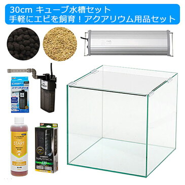 30cmキューブ水槽セット 手軽にエビを飼育!アクアリウム用品(水槽・LEDライト&他5点)プロ推奨・初めての飼育セット 沖縄別途送料 関東当日便