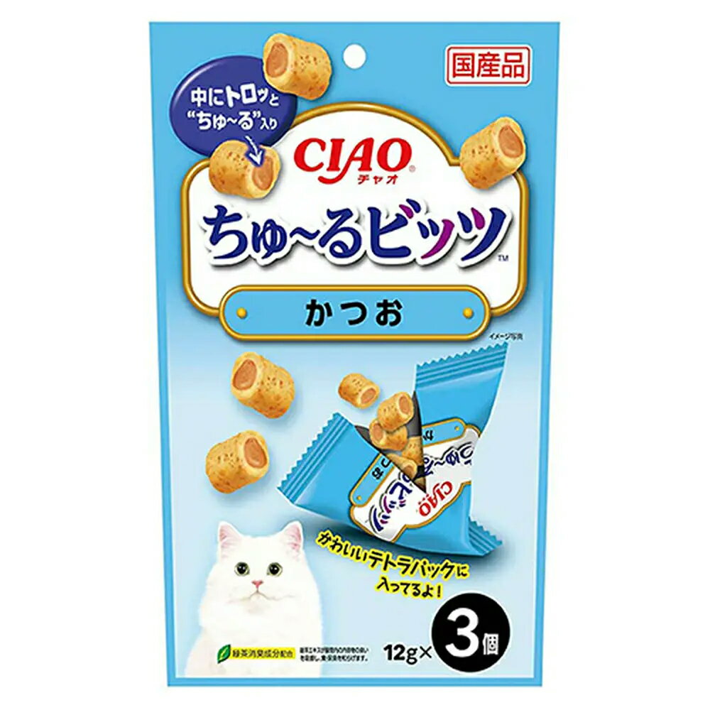 アウトレット品　いなば　CIAO　ちゅ～るビッツ　かつお　12g×3袋　ちゅーる　チュール　猫　訳あり【HLS_DU】　関東当日便