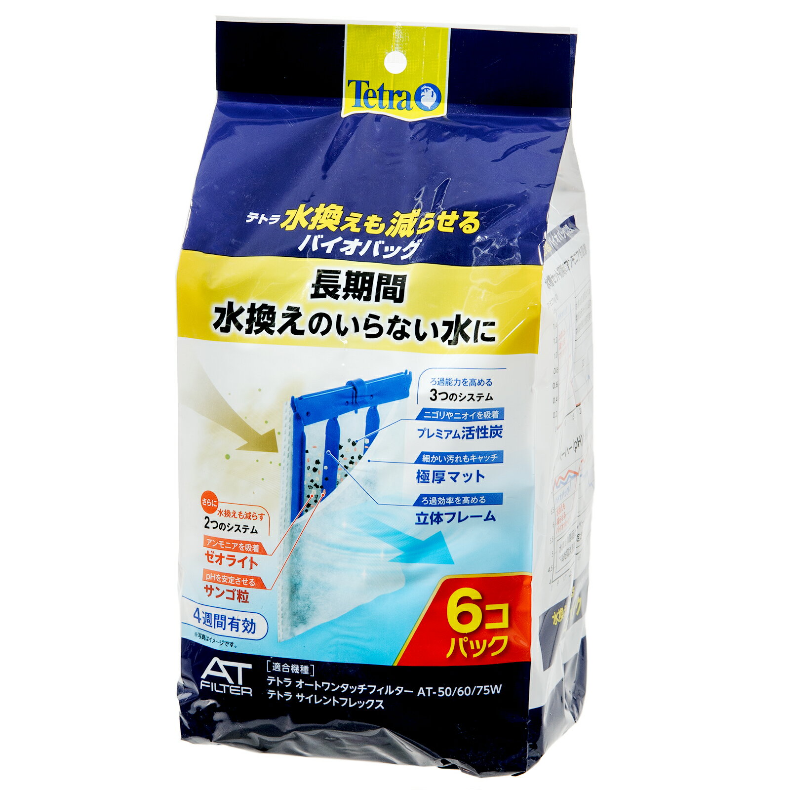 テトラ 水換えも減らせる バイオバッグ 6個パック アンモニア吸着、pH維持 4週間