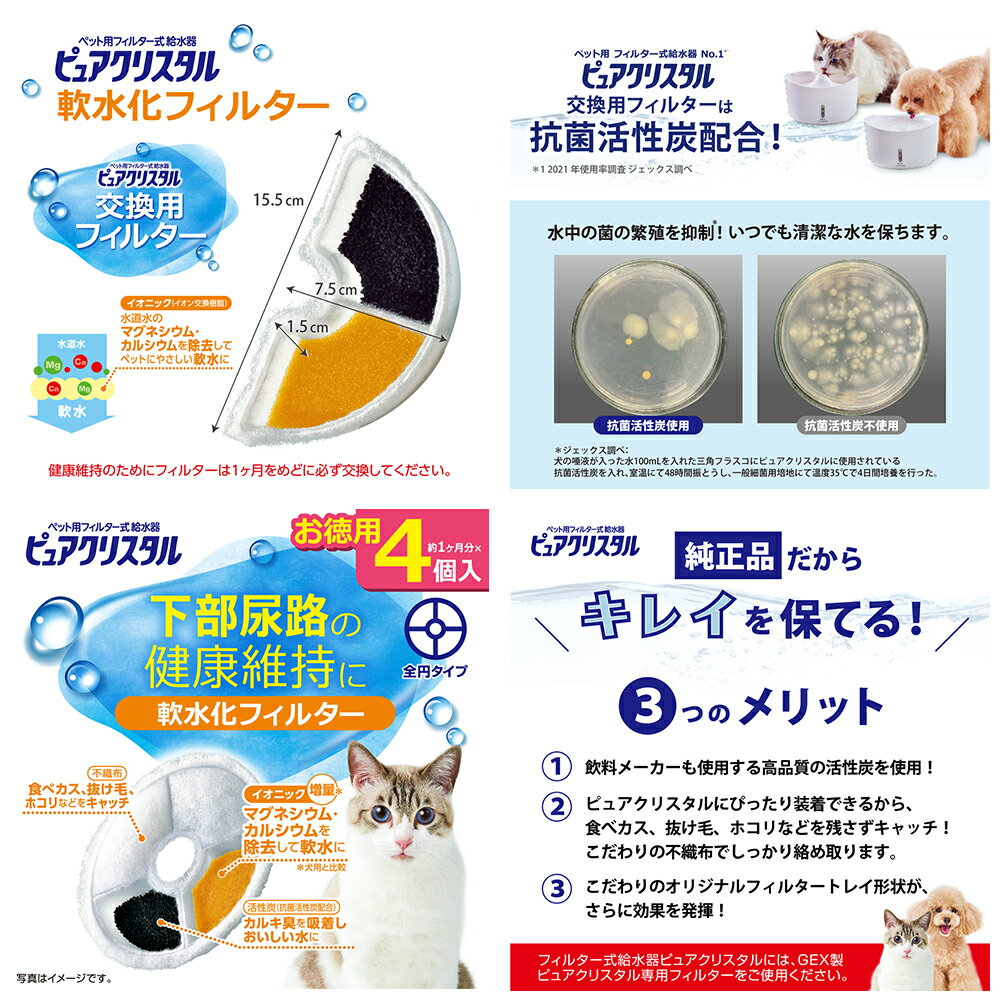 GEX　ピュアクリスタル　軟水化フィルター　全円　猫用　4個入　関東当日便
