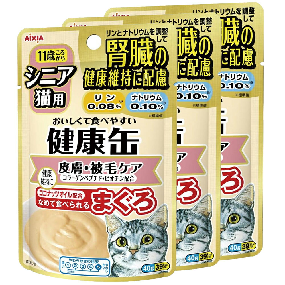 アイシア　健康缶パウチ　皮膚・被毛ケア　40g　3袋【HLS