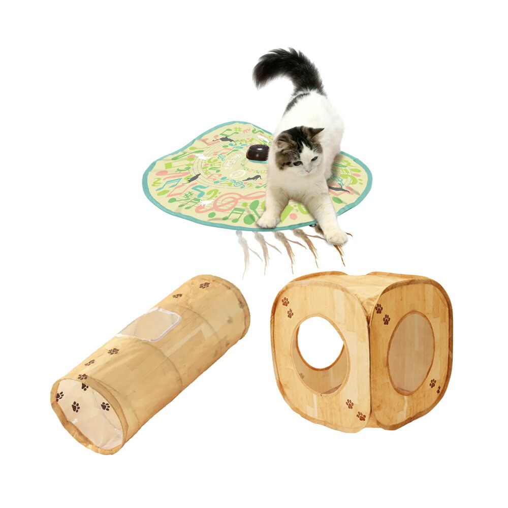 猫用 トンネル 猫壱 おもちゃ満足セット 木目 関東当日便