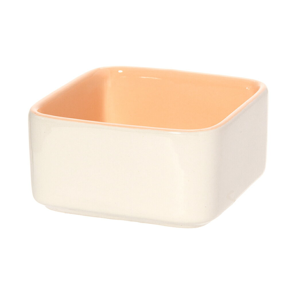 fuu　小動物の陶器の四角いエサ入れ　コーラルピンク　うさぎ　ハムスター　デグー　関東当日便