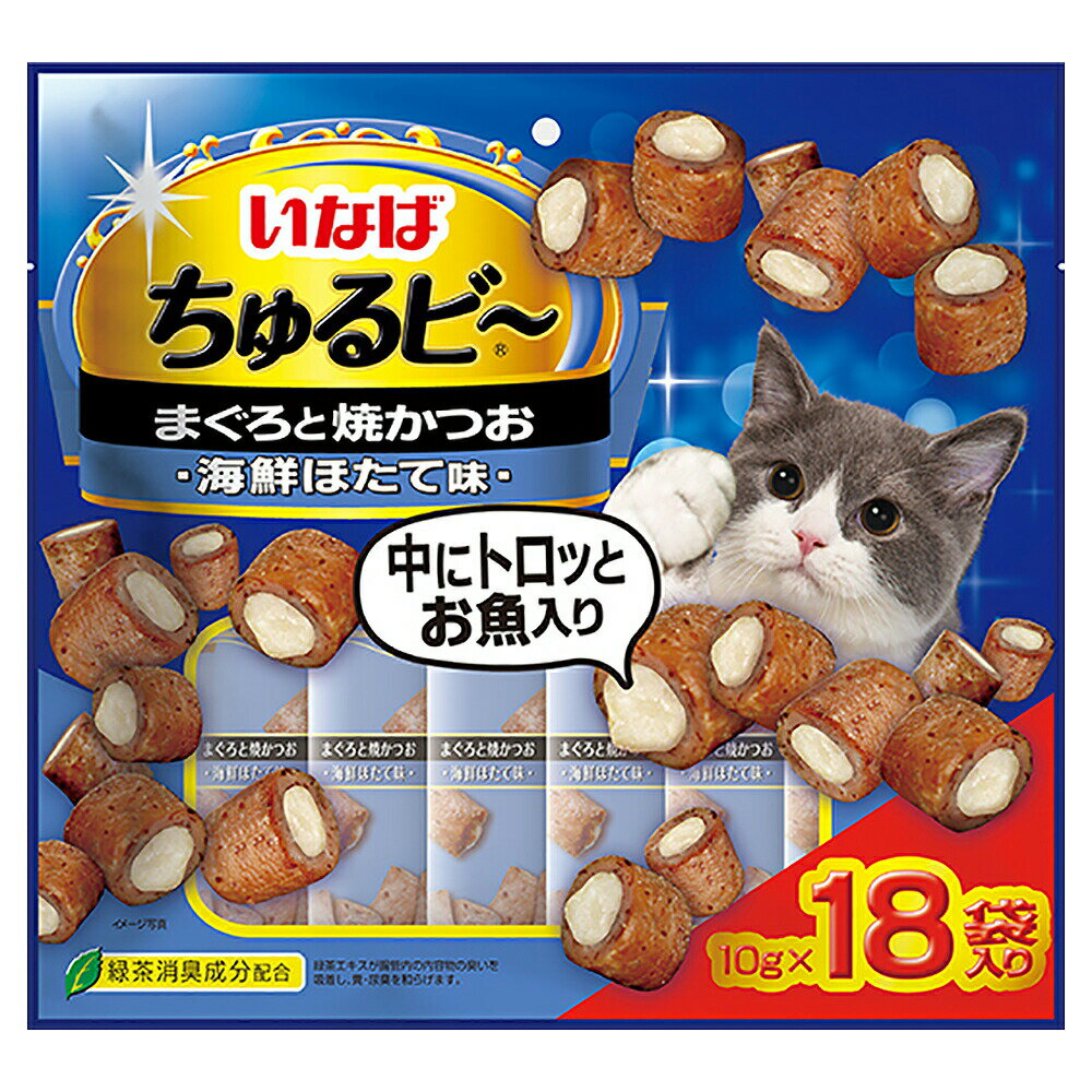 Rakuten - いなば　ちゅるビ〜　まぐろと焼かつお　海鮮ほたて味　18袋入り　10g×18袋×12　関東当日便