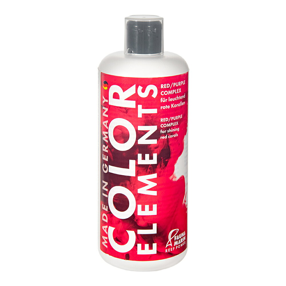 メーカー：ファウナマリンサンゴの色揚げ及び成長に！FaunaMarin　Color　Elements　Red／Purple　500ml対象サンゴ特長●サンゴの鮮やかな色彩と成長を促進する為に開発された微量元素を含む添加剤です。●目的のカラーごとに分けられており、本品は赤〜紫色を促進させます。●ベルリンシステムや低栄養塩環境での水槽に適しています。内容量500ml生産国ドイツご使用方法●週に1度水量100Lに対して2〜3mlを添加してください。●軽く振ってから使用してください。ご注意※本品はアクアリウム用品です。目的以外の用途では使用しないでください。※本品は添加する事で必ずサンゴの色揚げが出来る物ではございません。※基本的な水質や状態が整っている環境で使用する事をおすすめします。FaunaMarin　Amin　250ml　複合アミノ酸 … FaunaMarin　Color　Elements　Red／Purple　500ml　微量元素　色揚げ　アクアリウム　アクアリウム用品　海水　海水用　海水魚　珊瑚　さんご　コーラル　添加剤　色揚げ　ミドリイシ　SPS　LPS　海水水槽　海水用品　アクア　アクア用品　kak　y26m06　20260702　4260119452572■この商品をお買い上げのお客様は、下記商品もお買い上げです。※この商品には付属しません。■FaunaMarin　Amin　250ml　複合アミノ酸