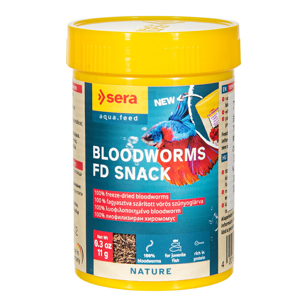 メーカー：セラジャパンアカムシを100％使用した、フリーズドライフード！セラ　アカムシ　FD　SNACK　11g対象淡水魚特長●蚊の幼虫から作られた100％天然のフリーズドライフードです。 ●主に肉食性の観賞魚に適しています。 ●高タンパクで、デリケートな魚や繁殖用生体、若魚の補助食としてもお勧めです。 ●自然界の食事に近い嗜好性に配慮したスナックです。 ●丁寧に加工されたフリーズドライ製法により、素材本来の風味を活かしています。 内容量11g原材料アカムシ（100％）保証成分粗タンパク質：41．0％、粗脂肪：4．0％、粗繊維：3．5％、水分：7．0％、粗灰分：11．0％生産国ドイツ与え方食間のおやつ的なフードとして給餌してください。ご注意※本品は観賞魚用です。目的以外の用途では使用しないでください。 ※アフリカ湖産シクリッドのトロフェウス属の魚には、絶対に与えないでください ※ご使用後はしっかりと蓋を閉めて、乾燥した冷暗所に保管をしてください。また、開封後はなるべく早く使い切ってください。 ※商品デザインは予告なしに変更することがあります。予めご了承ください。セラ　ミジンコ　SNACK　13g　淡水魚　餌セラ　GVGミックス　ROYAL　FLAKES　24g　淡水・海水用　FD混合フレークフードセラ　フィッシュビタミンMIX　15ml　熱帯魚　淡水・海水用　ビタミン添加セラ　FDブラインシュリンプ　Nature　100ml（7g）　淡水・海水用 … frditem_hidden　セラ　アカムシ　FD　SNACK　11g　淡水魚　餌　4001942547543　20260727　y26m07　cngc　アクアリウム用品　アクア用品　アクアリウム　乾燥アカムシ　天然アカムシ　乾燥餌　セラジャパン　セラ　sera　sera_fishfood　_aqua　sera_all　エサ　フード　ご飯　ゴハン　おやつ　嗜好性　フリーズドライ　アカムシ　肉食性　熱帯魚　観賞魚　淡水　淡水用品　嗜好性　上層魚　高タンパク　たんぱく質　タンパク質　若魚　繁殖期　デリケート　気難しい■この商品をお買い上げのお客様は、下記商品もお買い上げです。※この商品には付属しません。■セラ　ミジンコ　SNACK　13g　淡水魚　餌セラ　GVGミックス　ROYAL　FLAKES　24g　淡水・海水用　FD混合フレークフードセラ　フィッシュビタミンMIX　15ml　熱帯魚　淡水・海水用　ビタミン添加セラ　FDブラインシュリンプ　Nature　100ml（7g）　淡水・海水用