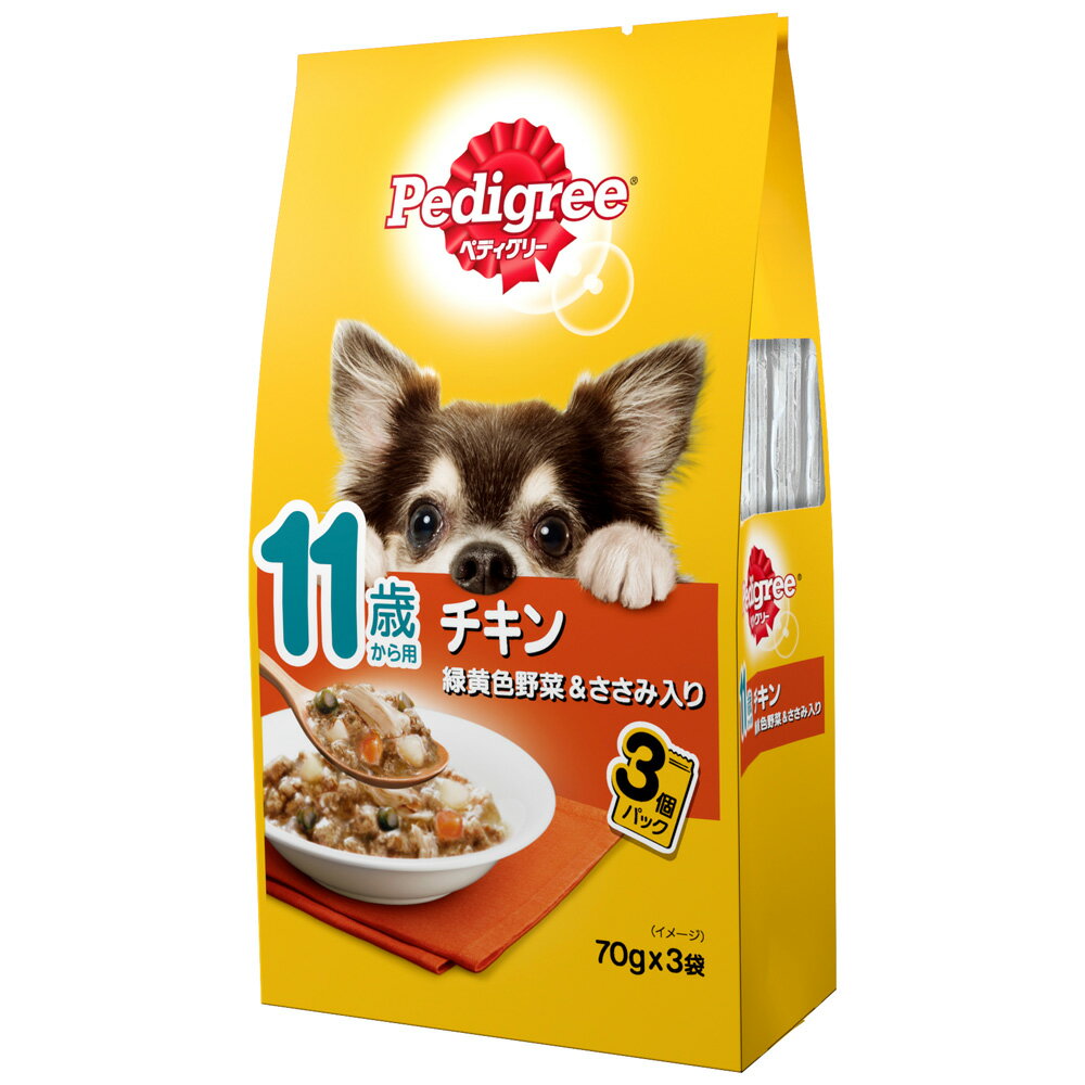 Natural - ペディグリー　パウチ　11歳からのやさしくカラダケア　ほぐしチキン＆緑黄色野菜＆ささみ入り　70g×3P　超高齢犬用　ドッグフード　関東当日便