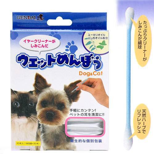 メーカー：現代製薬品番：0-0237手軽に簡単！ペットの耳を清潔に！犬猫用　ウェットめんぼう　30本入り対象犬、猫特長●イヤークリーナーがしみ込んだ綿棒●衛生的な個別包装●ユーカリオイル、ハッカオイル配合成分水、PG、ポリソルベート80、フェノキシエタノール、ポリグリセリル−2オレイル、ベンザルコニウムクロリド、ユーカリオイル、ハッカオイル、l−メントール内容量30本サイズ長さ：約80mm綿球直径：約5mm保存方法直射日光を避け、お子様の手の届かない場所で保管してください。注意※用途以外には使用しないでください。※アルミ袋開封後はすぐにお使いください。※手を清潔にしてお使いください。※傷や腫れ、湿疹等、異常がある場合は使用しないでください。※異常があらわれた場合は使用を中止し、獣医師の診断を受けてください。スーパーキャット　らくらく耳そうじシート　30枚入　犬　耳　ケア用品スーパーキャット　らくらく涙やけケアシート　プレミアム　30枚入　犬　猫　涙やけ　目やに対策ノルバサン　オチック　耳洗浄剤　118ml　犬　耳　ケア用品肌に優しいヒアルロン酸配合　ノンアルコール　チャームオリジナル ウェットティッシュ　80枚×3袋　お一人様2点限り現代製薬　犬猫用　綿棒　GSメンボウ　100本入り　犬　耳　ケア用品 … _neko　犬用品　猫用品　耳のケア　耳のお手入れ　お手入れ　その他　綿棒　ペット用綿棒　20110119　TT2　_dog　4972468016113　YPKCHK_019　opa2_choku　bnr2309catite■この商品をお買い上げのお客様は、下記商品もお買い上げです。※この商品には付属しません。■スーパーキャット　らくらく耳そうじシート　30枚入　犬　耳　ケア用品スーパーキャット　らくらく涙やけケアシート　プレミアム　30枚入　犬　猫　涙やけ　目やに対策ノルバサン　オチック　耳洗浄剤　118ml　犬　耳　ケア用品肌に優しいヒアルロン酸配合　ノンアルコール　チャームオリジナル ウェットティッシュ　80枚×3袋　お一人様2点限り現代製薬　犬猫用　綿棒　GSメンボウ　100本入り　犬　耳　ケア用品