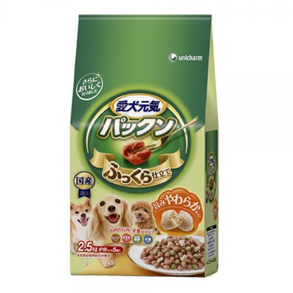 Premium - 愛犬元気　パックン　全成長段階用　ビーフ・ささみ・緑黄色野菜・小魚入り　2．5kg（500g×5袋）　関東当日便