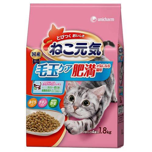 キャットフード　ねこ元気　毛玉ケア　肥満が気になる猫用　1．8Kg（450g×4袋）　6袋入り　関東当日便