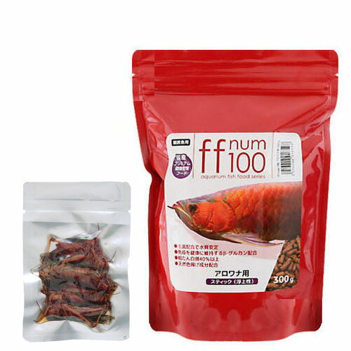 ff　num100アロワナ用スティック（浮上性）300g＋プロバグズ真空生昆虫グラスホッパー8匹入セット　アロワナ　餌　関東当日便