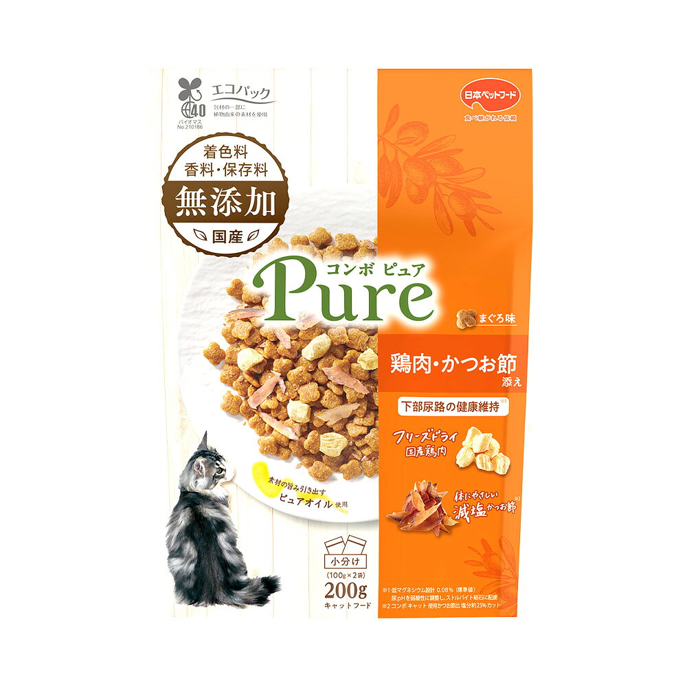 コンボ キャット ピュア まぐろ味・鶏肉・かつお節添え(200g×12セット)【コンボ ピュア】