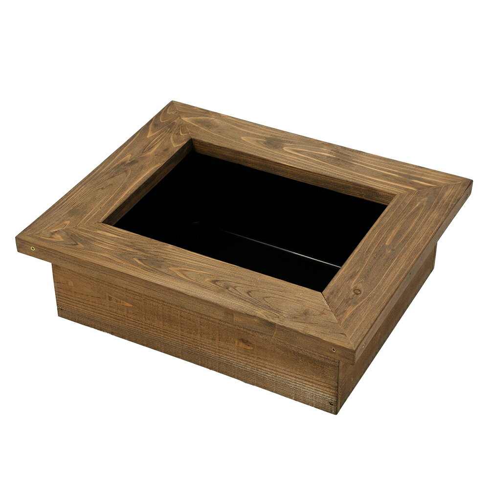 睡蓮鉢　ビオトープ用　木製枠＋角型タライ　フラット　黒（1セット）　関東当日便