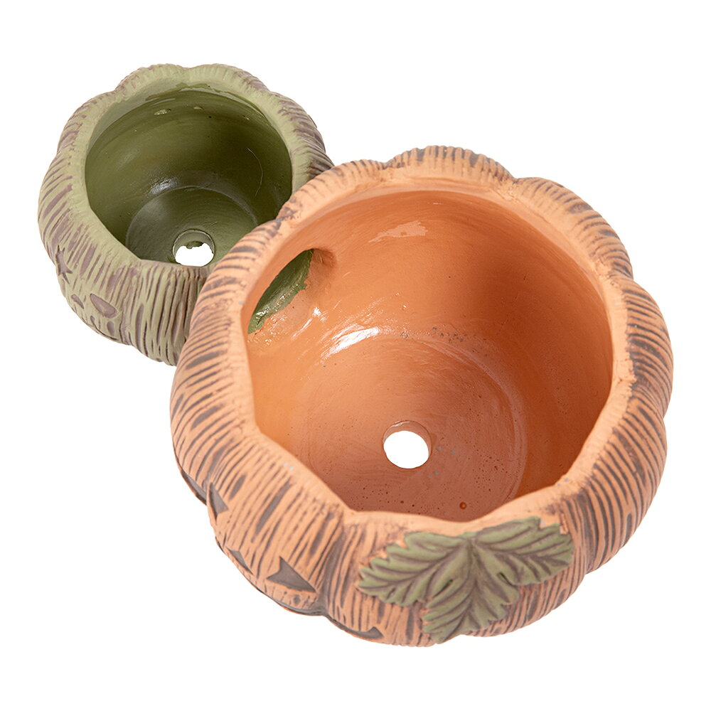アウトレット品　鉢　ジャックオーランタンワイドL　グリーン×ライトブラウン　ハロウィン　植木鉢　観葉植物　訳あり　関東当日便の商品画像 2