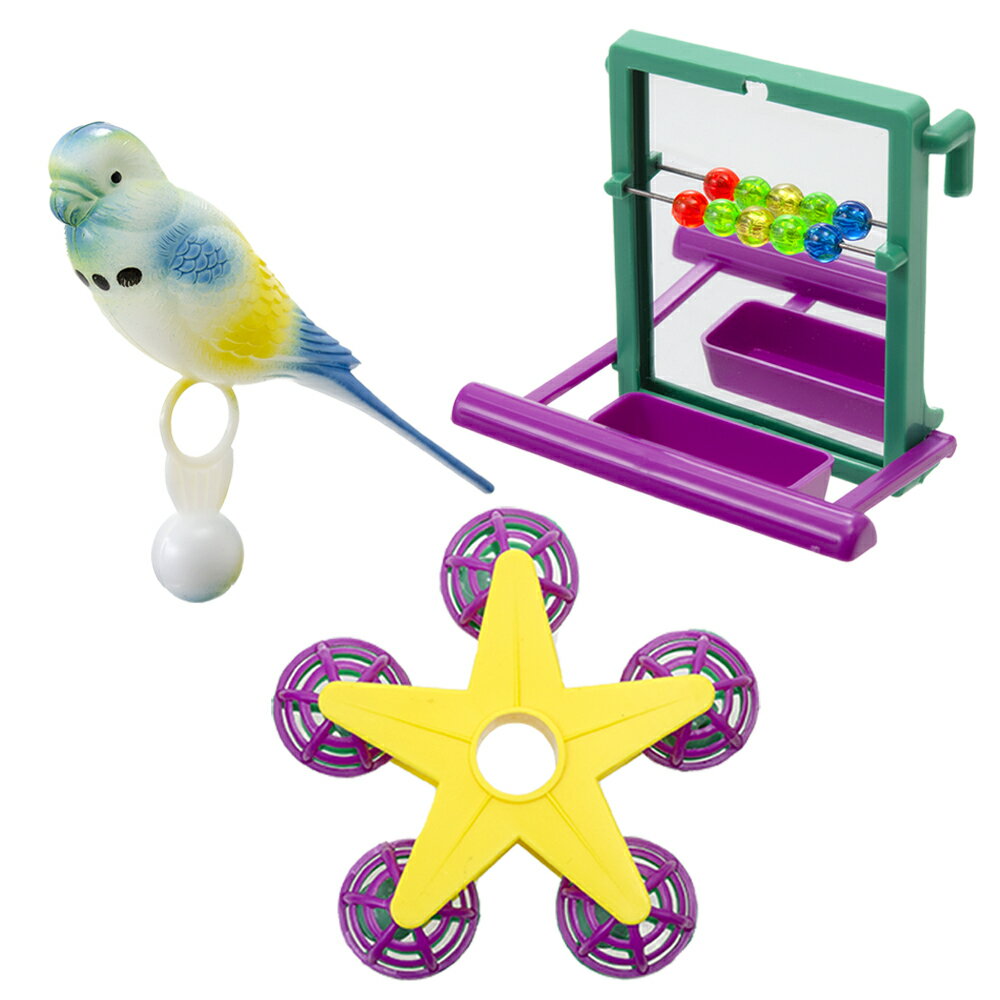 スドー 小鳥のお楽しみおもちゃセット パーチスターボール エサ入れ付ミラー 起き上がりこぼし鳥 各1個ずつ3個セット 色おまかせ 関東当日便