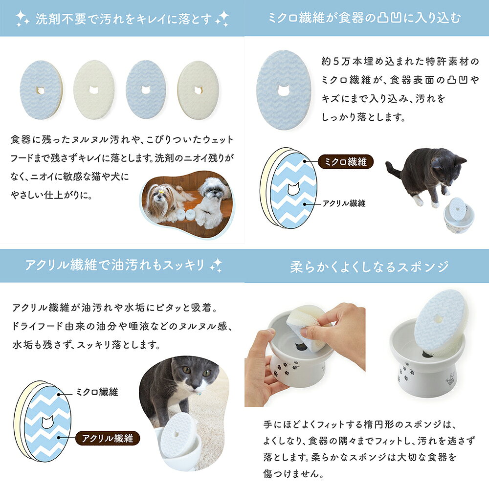 charm 3980 楽天市場店のスポンジ　食器用　猫壱　ヌルヌル汚れも洗剤なしでキレイに落とす食器用スポンジ　4個パック　関東当日便｜アングル3