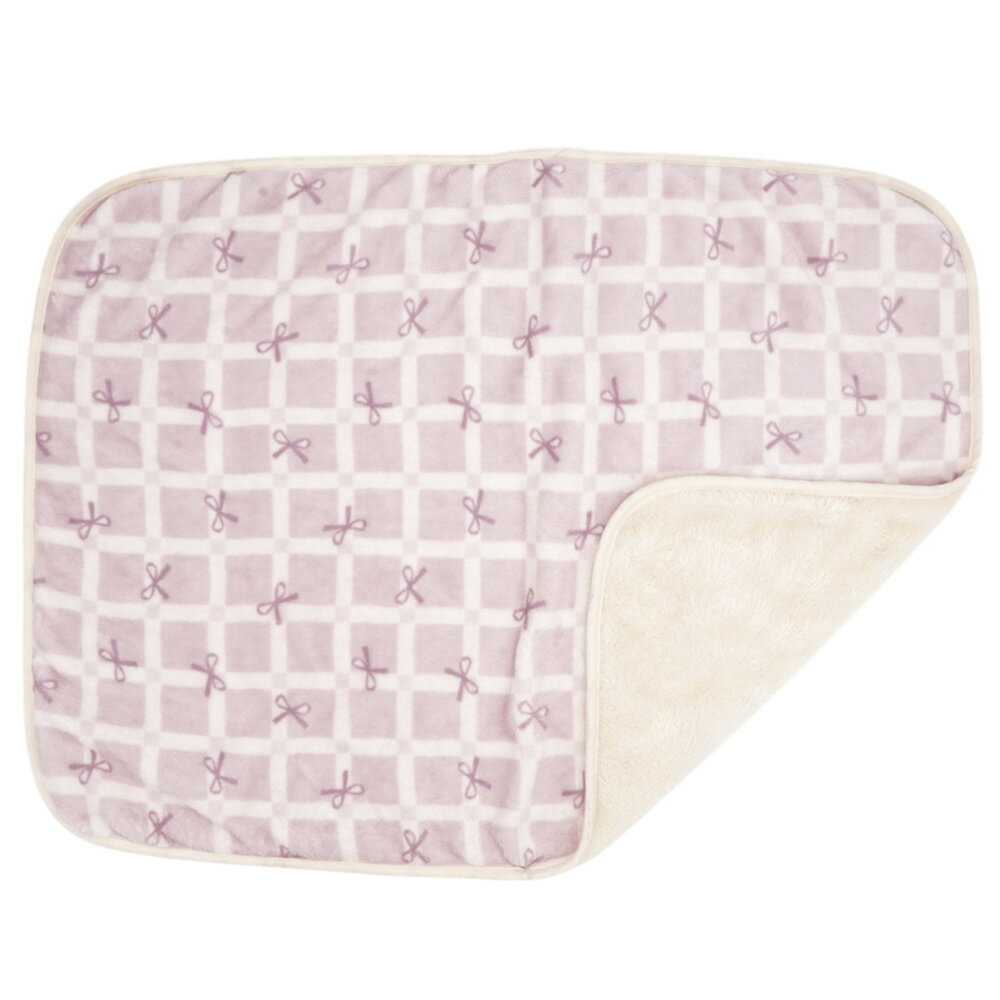 アウトレット品 犬猫 ブランケット チェックリボン ふわふわ ブランケット M パープル 訳あり 関東当日便