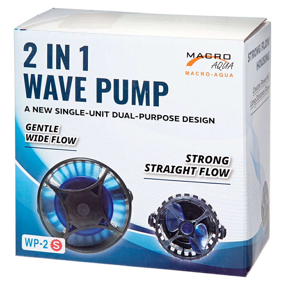 メーカー：MACRO　AQUA品番：WP-2S様々な水槽サイズに合わせて選べる水中ポンプ！マクロアクア　2in1　WavePump　WP−2S　4500L／H対象淡水・海水両用特長●様々な水槽のサイズに合わせて3つの異なるサイズがある水中ポンプです。●新しいシングルユニットデュアルパーパスデザイン。各セットは、1つのパワーヘッドと2つの交換可能なポンプハウジングで提供され、強力なストレートフローまたは穏やかなワイドフローを実現します。●フローパターンは、実際のエコ環境を達成するために6時間ごとに変更を加えるように事前にプログラムできます。●セラミックシャフトとカーボンブッシングは、ポンプの最長寿命を確保するために採用されています。●超強力マグネットホルダーを採用しているため、取り付けが簡単です。複数の防振システムにより、静かな作業環境を確保できます。●設置面積は小さいですが強力です。セット内容ポンプ本体×1スクリュー本体×1コントローラー×1マグネティックホルダー×1アダプター×1仕様モデルNo．：WP−2S流量：4500L／H電圧：110V／220V出力：12Wサイズ（約）ポンプ本体：幅5×奥行き5×高さ7cmスクリュー本体：幅5×奥行き5×高さ7cm生産国中国ご注意※本品はアクアリウム用品です。目的以外の用途では使用しないでください。ボルクスジャパン　ライブテストキット　アンモニア検査キットボルクスジャパン　ライブテストキット　硝酸塩検査キットボルクスジャパン　ライブテストキット　リン酸塩検査キットボルクスジャパン　VestaPump　Mini　M15ボルクスジャパン　VestaWave　Slim2　2000L／h　ウェーブポンプ　水流ポンプボルクスジャパン　VestaWave　VW04HG　15W　4000L／h　ウェーブポンプ　水流ポンプ … マクロアクア　2in1　WavePump　WP−2S　4500L／H　4571171619828　アクア用品　アクアリウム用品　ナプコ　マクロアクア　ウェーブポンプ　ポンプ　ミニ　水中ポンプ　水流ポンプ　水流　小型　小型水槽　省スペース　吸盤付き　両用　海水淡水両用　海水　海水用　海水魚　淡水　淡水用　淡水魚　淡水・海水両用　水位センサー　20251231　y25m12　kak■この商品をお買い上げのお客様は、下記商品もお買い上げです。※この商品には付属しません。■ボルクスジャパン　ライブテストキット　アンモニア検査キットボルクスジャパン　ライブテストキット　硝酸塩検査キットボルクスジャパン　ライブテストキット　リン酸塩検査キットボルクスジャパン　VestaPump　Mini　M15ボルクスジャパン　VestaWave　Slim2　2000L／h　ウェーブポンプ　水流ポンプボルクスジャパン　VestaWave　VW04HG　15W　4000L／h　ウェーブポンプ　水流ポンプ