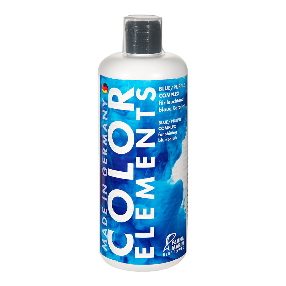 メーカー：ファウナマリンサンゴの色揚げ及び成長に！FaunaMarin　Color　Elements　Blue／Purple　500ml対象サンゴ特長●サンゴの鮮やかな色彩と成長を促進する為に開発された微量元素を含む添加剤です。●目的のカラーごとに分けられており、本品は青〜紫色を促進させます。●ベルリンシステムや低栄養塩環境での水槽に適しています。内容量500ml生産国ドイツご使用方法●週に1度水量100Lに対して2〜3mlを添加してください。●軽く振ってから使用してください。ご注意※本品はアクアリウム用品です。目的以外の用途では使用しないでください。※本品は添加する事で必ずサンゴの色揚げが出来る物ではございません。※基本的な水質や状態が整っている環境で使用する事をおすすめします。FaunaMarin　Amin　250ml　複合アミノ酸 … FaunaMarin　Color　Elements　Blue／Purple　500ml　微量元素　色揚げ　アクアリウム　アクアリウム用品　海水　海水用　海水魚　珊瑚　さんご　コーラル　添加剤　色揚げ　ミドリイシ　SPS　LPS　海水水槽　海水用品　アクア　アクア用品　kak　y26m06　20260702　4260119452596■この商品をお買い上げのお客様は、下記商品もお買い上げです。※この商品には付属しません。■FaunaMarin　Amin　250ml　複合アミノ酸