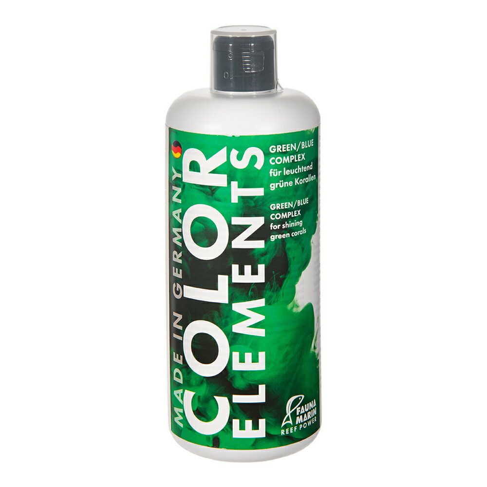 メーカー：ファウナマリンサンゴの色揚げ及び成長に！FaunaMarin　Color　Elements　Green／Blue　500ml対象サンゴ特長●サンゴの鮮やかな色彩と成長を促進する為に開発された微量元素を含む添加剤です。●目的のカラーごとに分けられており、本品は緑〜青色を促進させます。●ベルリンシステムや低栄養塩環境での水槽に適しています。内容量500ml生産国ドイツご使用方法●週に1度水量100Lに対して2〜3mlを添加してください。●軽く振ってから使用してください。ご注意※本品はアクアリウム用品です。目的以外の用途では使用しないでください。※本品は添加する事で必ずサンゴの色揚げが出来る物ではございません。※基本的な水質や状態が整っている環境で使用する事をおすすめします。FaunaMarin　Amin　250ml　複合アミノ酸 … FaunaMarin　Color　Elements　Green／Blue　500ml　微量元素　色揚げ　アクアリウム　アクアリウム用品　海水　海水用　海水魚　珊瑚　さんご　コーラル　添加剤　色揚げ　ミドリイシ　SPS　LPS　海水水槽　海水用品　アクア　アクア用品　kak　y26m06　20260702　4260119452589■この商品をお買い上げのお客様は、下記商品もお買い上げです。※この商品には付属しません。■FaunaMarin　Amin　250ml　複合アミノ酸