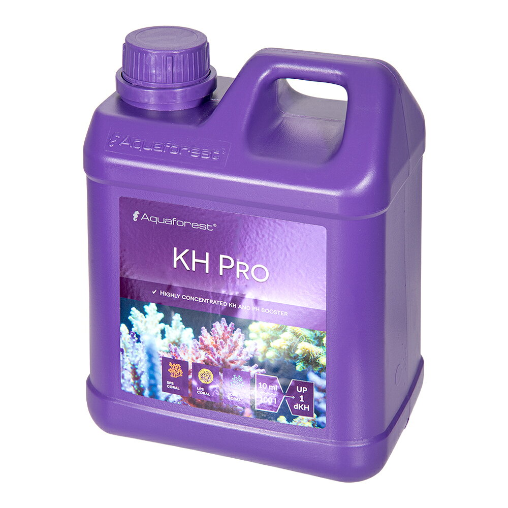 メーカー：アクアフォレスト炭酸塩硬度を上げる！アクアフォレスト　KH　PRO　2000ml対象海水水槽特長●海水水槽の炭酸塩硬度を上げるための水質調整剤です。●KH　Proは、水槽内の水質管理を迅速かつ効果的に行うためのソリューションを必要とする上級アクアリスト向けに設計されています。●大型水槽はもちろん、小型水槽など、海洋生物の健康と幸福にとって水質の安定性が不可欠なあらゆる環境に最適です。さらに、高濃度であるため、容器の数を減らすことができ、水槽周辺のスペースを節約できます。●KH　Proは革新的な配合により、KH値を効果的に上昇させるだけでなく、サンゴやその他の海洋生物の健全な成長と発達に不??可欠なカリウムを水中に豊富に供給します。●水100リットルあたり10mlの製品でカリウム濃度が1mg／l上昇し、最適な水槽環境の維持と自然な生物学的プロセスのサポートに貢献します。●KH　Proは、KH　Plus　Labをより高濃度で効率的に改良した製品として開発されました。KH　Proはさらに強力な作用を発揮し、水質が急激に変化した場合などの緊急事態において、水質パラメーターを即座に改善します。内容量2000ml生産国ポーランドご注意※本品はアクアリウム用品です。目的以外の用途では使用しないでください。※本品は添加する事で必ずサンゴの色揚げが出来る物ではございません。※基本的な水質や状態が整っている環境で使用する事をおすすめします。 … アクアフォレスト　KH　PRO　2000ml　アクア用品　アクアリウム　アクア　アクアリウム用品　海水　海水水槽　サンゴ　サンゴ水槽　SPS　LPS　ソフトコーラル　ハードコーラル　水質調整　調整剤　添加剤　添加　添加液　炭酸塩硬度　炭酸塩　硬度　5902026735483　20260612　kak　y26m06