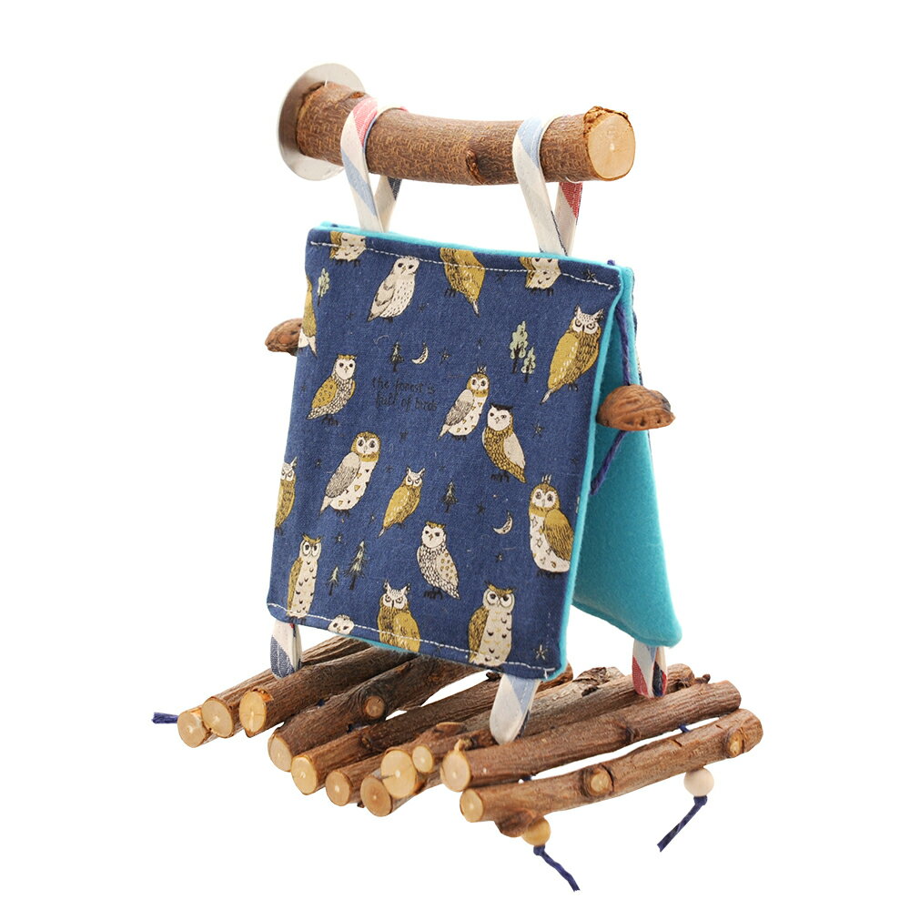 ふくろう柄のツリーハウス 【紺色】 ハンドメイド 小鳥 関東当日便