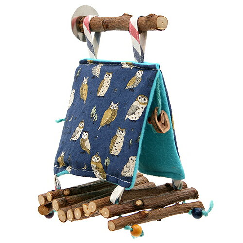 ふくろう柄のツリーハウス 【紺色】 ハンドメイド 麻紐&金具付き 関東当日便